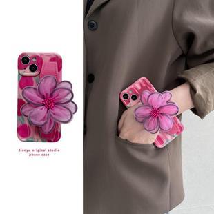 春天粉色纱花腕带适用于苹果15promax手机，壳iphone14pro保护套13promax郁金香，12斜挎11唯美15pro可背带13