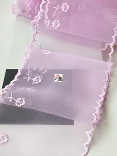 1米价14厘米宽紫罗兰色欧根纱双边刺绣花朵蕾丝花边服装家纺辅料
