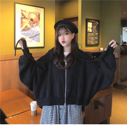 2019秋季韩版宽松立领蝙蝠，袖卫衣外套女学生，休闲长袖夹克上衣