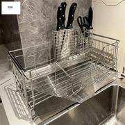 厨房不锈钢碗碟置物架免安装加厚碗筷收纳神器可伸缩碗盘水槽沥水