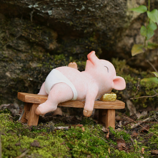 创意躺平小猪摆件可爱仿真动物花园庭院，微景观装饰品个性网红礼物
