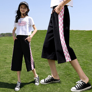 女童七分裤夏季薄款格子短裤，夏款外穿宽松洋气，中大童运动休闲裤子