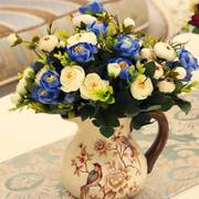 欧式田园复古彩绘陶瓷，花瓶b美式乡村客厅装饰摆件干燥花插