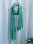 夏季薄款棉麻细窄长条小围巾护颈椎脖子装饰长款纯色丝巾祖母绿色