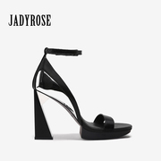 jadyrose夏季防水台粗跟凉鞋女时尚超高跟拼色法式女鞋一字带鞋子