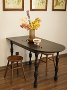 法式复古轻奢实木岛台餐桌家用小户型黑色弧形半圆椭圆靠墙饭桌椅