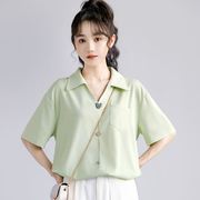 2023夏季薄荷绿雪纺衬衫，女夏设计感小众，衬衣宽松休闲韩版上衣