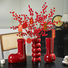 2024新年红色陶瓷花瓶年宵花，花瓶摆件水养鲜花，餐厅客厅摆件装饰品