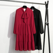 红色连衣裙秋季女2023高端气质显瘦遮肉中长款连衣裙c60083