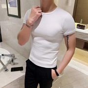 夏季韩版修身男士纯色短袖，t恤型男弹力紧身圆领体恤百搭打底衫潮