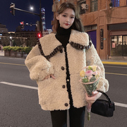 大码女装2024秋冬韩版时尚宽松娃娃，领洋气减龄皮毛，一体羊羔毛外套(毛外套)