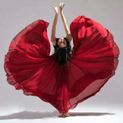 720舞蹈万疆裙子新疆红纱，半身裙雪纺古典现代舞，练功裙女大摆长裙