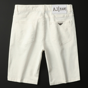 欧美夏季男士薄款中裤白色，弹力休闲马裤牛仔，五分裤水洗潮牌短裤子