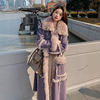 紫色环保皮草皮毛一体羊羔毛大衣(毛大衣)棉服，外套女冬季2023长款棉服