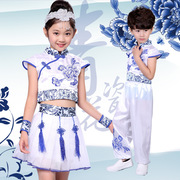 儿童公主裙演出服女童蓬蓬裙青花瓷表演服装幼儿园跳舞蹈服装