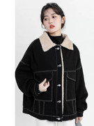 羊羔毛牛仔(毛牛仔)外套，女加绒加厚冬季韩版宽松保暖小个子棉服夹克上衣潮