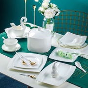 景德镇纯白骨瓷餐具套装家用中式简约碗盘套装餐具套装全套家庭装