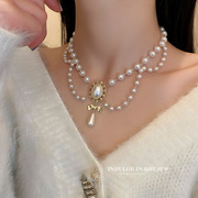 珍珠项链2023轻奢小众夸张锁骨，链宫廷风华丽复古装饰颈链