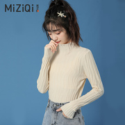 米子旗休闲高领打底衫2022女士秋装韩版修身套头针织长袖毛衣