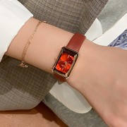 小表盘学生韩版简约菱镜面士，手表女时尚，方形石英真皮国产腕表