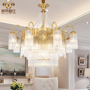 欧式全铜吊灯法式客厅卧室餐厅水晶灯轻奢别墅复式楼梯创意铜灯具
