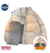 NASA联名两面穿羊羔绒羽绒服男款冬季潮牌加厚保暖情侣棉服外套