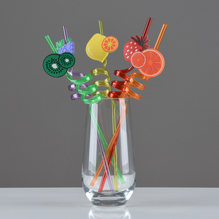 5支创意水果造型吸管非一次性，可重复使用个性螺纹艺术72017