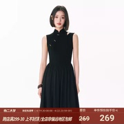 杨二大梦原创黑色，新中式镂空拼接无袖连衣裙，国风女装2024长裙