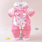 男女宝宝秋冬套装，0-1-2岁婴幼儿夹棉三件套可爱卡通，薄棉外出衣服