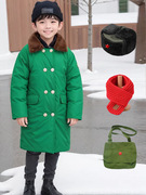 儿童军绿色大衣男童装女宝宝冬季加厚棉绒袄小孩抖音网红过年棉服