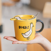 可爱鸭子陶瓷马克杯女生卡通情侣带盖勺咖啡杯子儿童早餐牛奶水杯