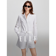 ELLE白色高级感镂空衬衫连体裤女2024夏季通勤风系带连体衣