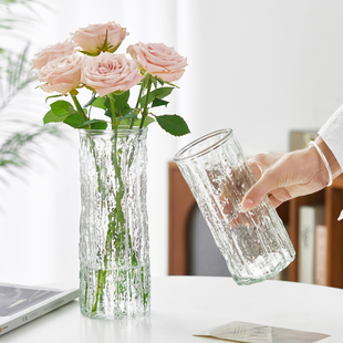 简约现代北欧玻璃花瓶透明水养玫瑰百合富贵竹，插花瓶客厅餐桌摆件