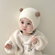 婴儿帽子0一1岁秋冬款女宝宝，包头帽(包头帽)可爱超萌秋冬季保暖女孩护耳帽