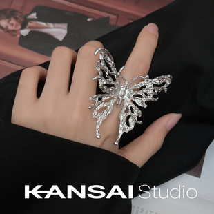 kansai液态镂空蝴蝶戒指女时尚，个性冷淡风小众，设计感夸张酷潮手饰