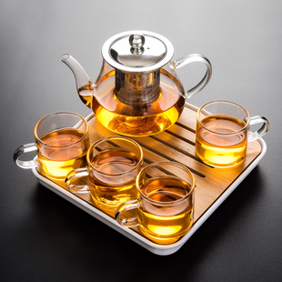 茶壶泡茶玻璃茶具套装，家用功夫茶具，过滤不锈钢泡花茶壶茶杯泡茶壶