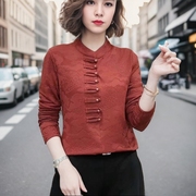 新中式时尚洋气盘扣，设计立领长袖衬衫女秋冬复古显瘦修身打底上衣