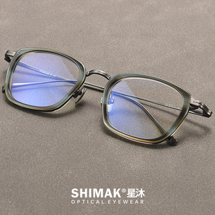复古港风超轻商务个性，条纹板材眼镜框，男款纯钛大脸方形150mm方框