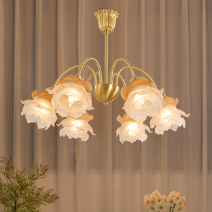 现代法式复古全铜玫瑰花吊灯 卧室客厅书房美式欧式轻奢灯具