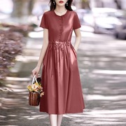 高端纯棉连衣裙中年女装2024夏季今年流行的漂亮气质全棉裙子