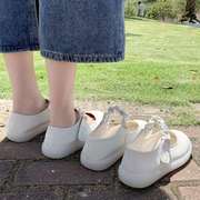 护士鞋女白色圆头珍珠工作小白鞋牛筋软底舒适透气不累脚平底单鞋
