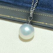 无优化18k金天然(金天然)珍珠吊坠11-12正圆，银蓝光澳白海水南洋福林珍珠