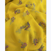 进口清新黄色小花乔琪雪纺布料，汉服印花服装面料，裙子夏凉感布料