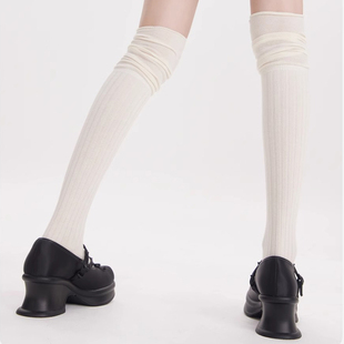 留洋美学丨白色高筒过膝堆堆袜，长筒袜长靴袜，子女春秋季护膝大腿袜