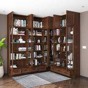 简约现代转角书柜书架书房，储物柜组合实木，玻璃门书橱定制到顶柜子