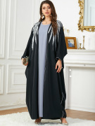 迪拜简约优雅气质长袖阿拉伯宽松长袍蝙蝠袖开衫女装两件套连衣裙