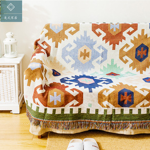北欧几何三角形沙发巾编织线毯双人沙发垫罩盖飘窗垫地毯薄洗