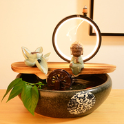 新中式创意客厅招财流水摆件风水轮喷泉桌面生财循环手工陶瓷鱼缸