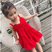女童2021夏装韩版中小童，时髦吊带连衣裙，女孩雪纺沙滩背心裙