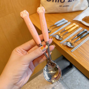 ins风筷子勺子套装可爱卡通叉子一人用学生便携不锈钢餐具三件套